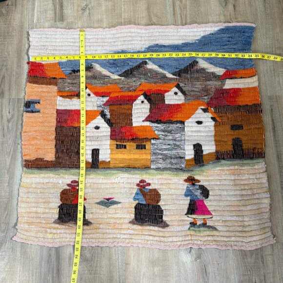 Peruvian Folk Art Tapestry Bohemian Decor Wool Colorful Village Mountain - Picture 6 of 7